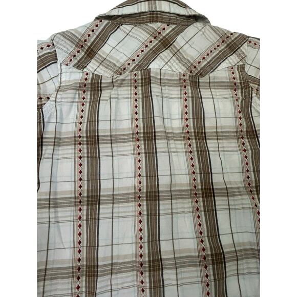 Vintage Old Navy Plaid Western Button Down Short Sleeve Short Pearl Snap 6-12 - Picture 7 of 9